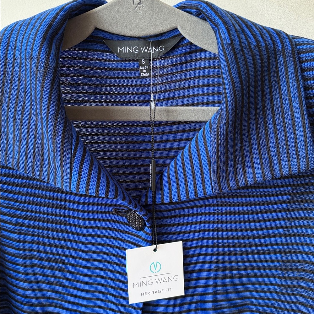 Ming Wang Knit Collared Jacket Easy Care Blue Black Stripe Small NWT - Picture 2 of 6